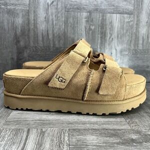 UGG GoldenStar Hi Slide Platform Women's size 11 Dark Tan Suede Sandals